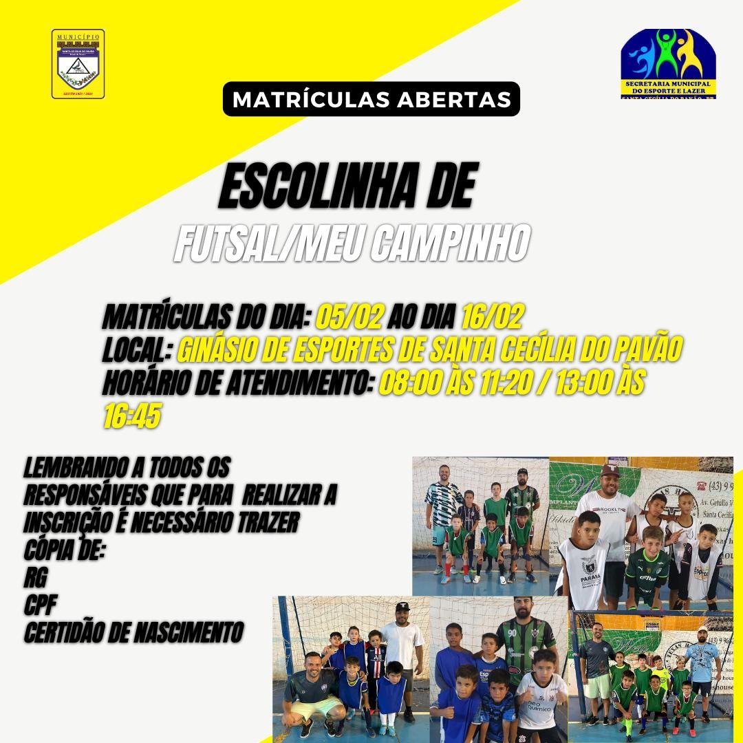 ATENÇÃO! MATRÍCULAS ABERTAS PARA A ESCOLINHA MUNICIPAL DE ESPORTES ...